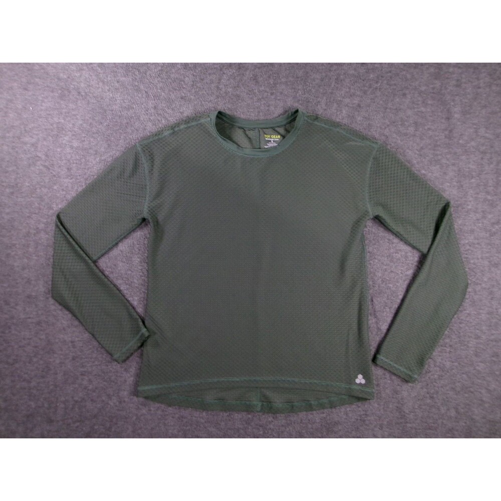 Tek Gear Shirt Men Small Green Waffle Mesh Workout Performance Crewneck Thermal